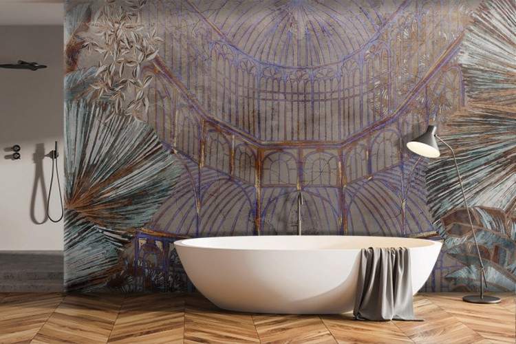 Wallpaper decorazione struttura serra tropicale vintage-0190