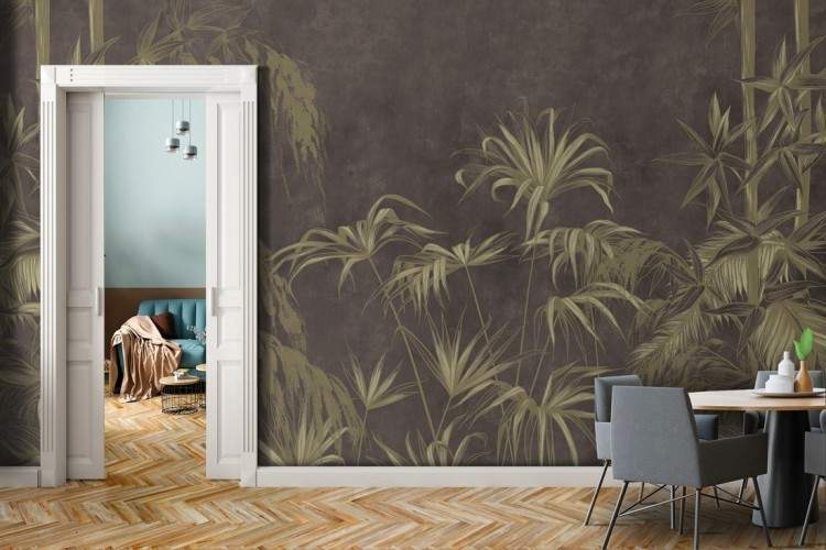 Tropical Leaves Nature Vintage Brown Wallpaper-0196