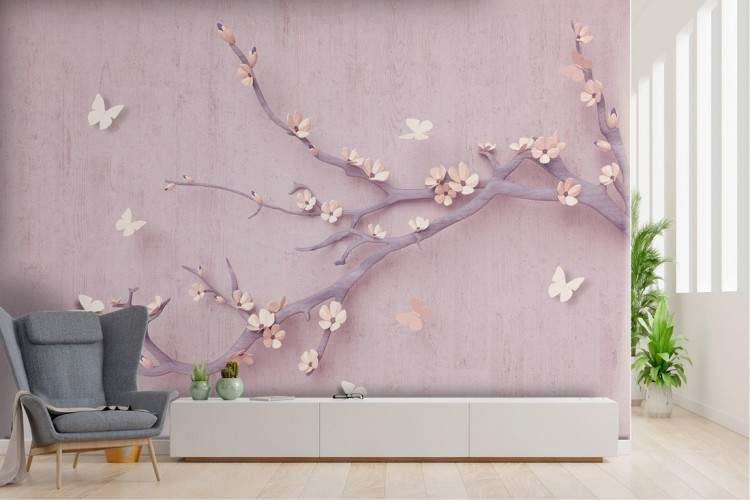 Wallpaper with stylized cherry blossom branch