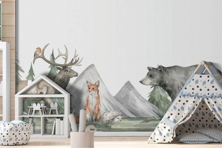 Wallpaper animali foresta disegno bambini-0352