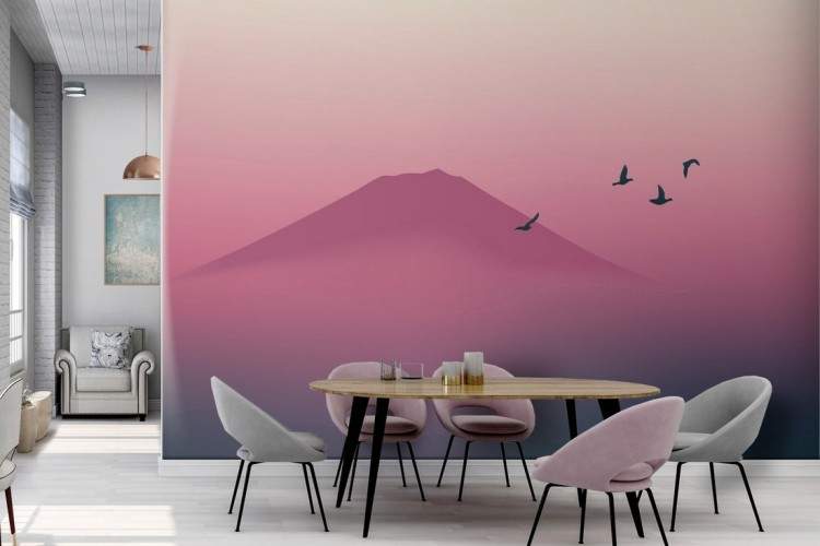 Pink mountain landscape modern wallpaper-0324