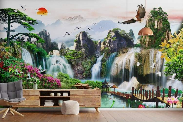 Wallpaper landscape waterfalls and zen forest