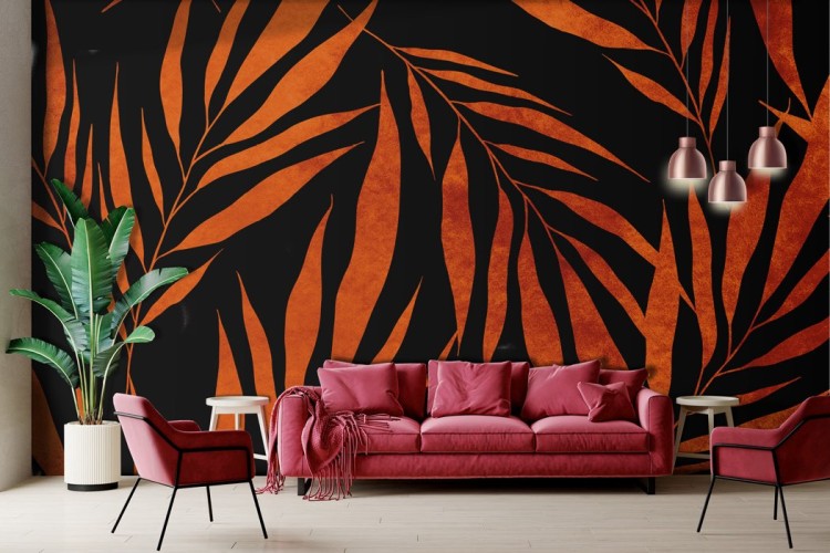 Orange tropical leaves wallpaper with zen effect