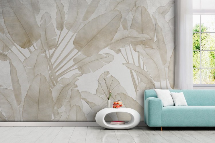 Ivory tropical leaves wallpaper watercolor effect