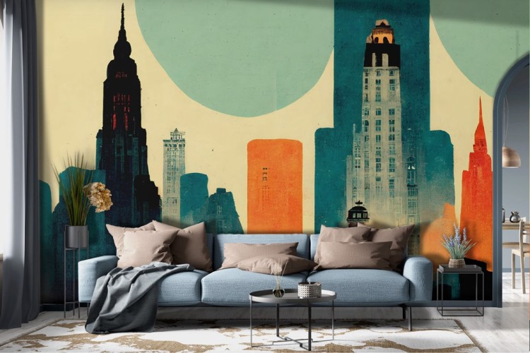 Colorful painted New York wallpaper