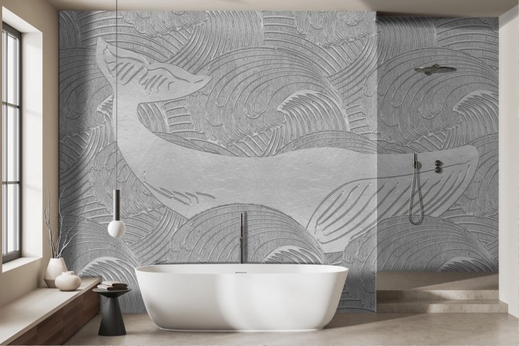 Wallpaper with stylized wave relief in gray whale