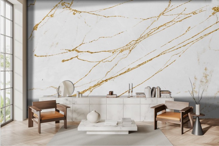 Marble effect wallpaper with gold finishes