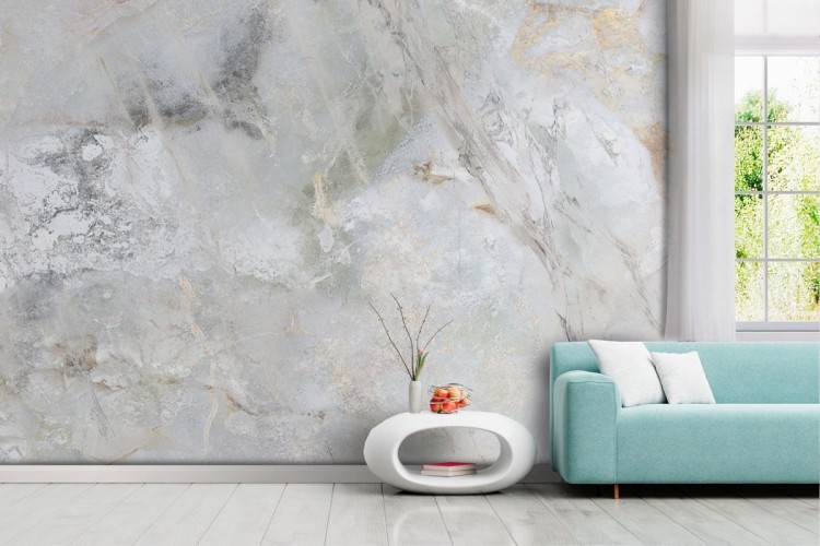 Grey marble wallpaper with gold finishes