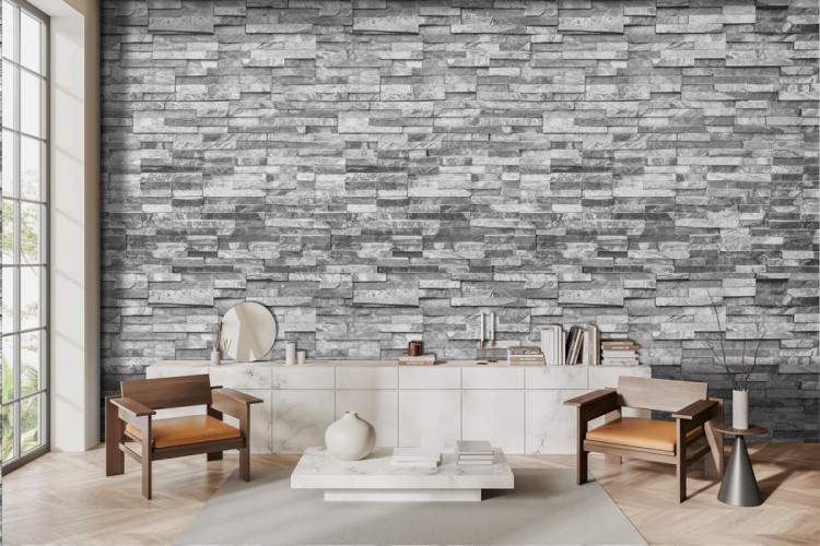 Grey tile effect wallpaper