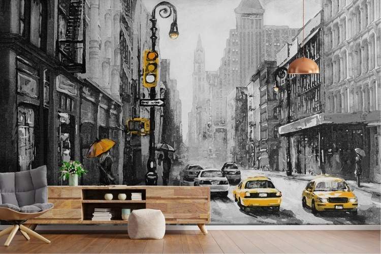 Wallpaper città New York TAXI dipinto moderno