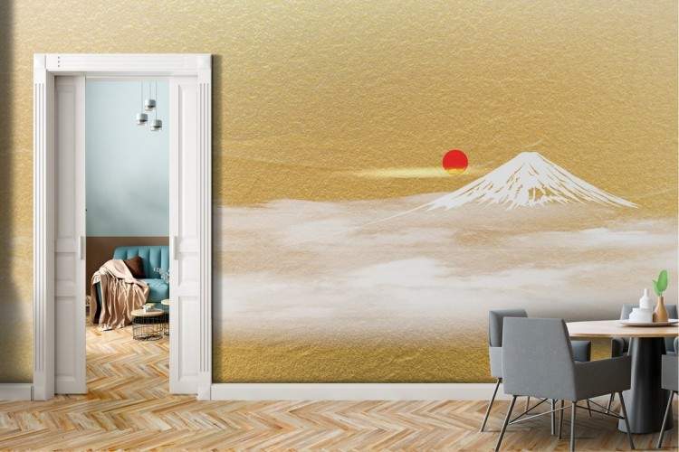 Mount Fuji Japan Abstract Gold Landscape Wallpaper