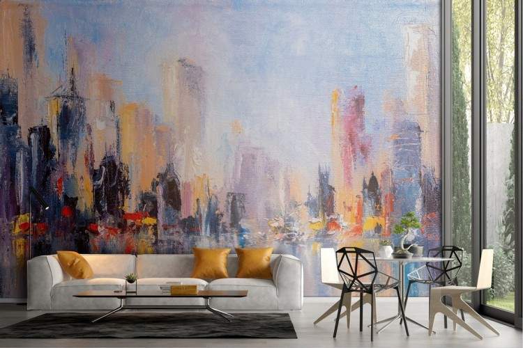 Wallpaper city painted watercolor skyline