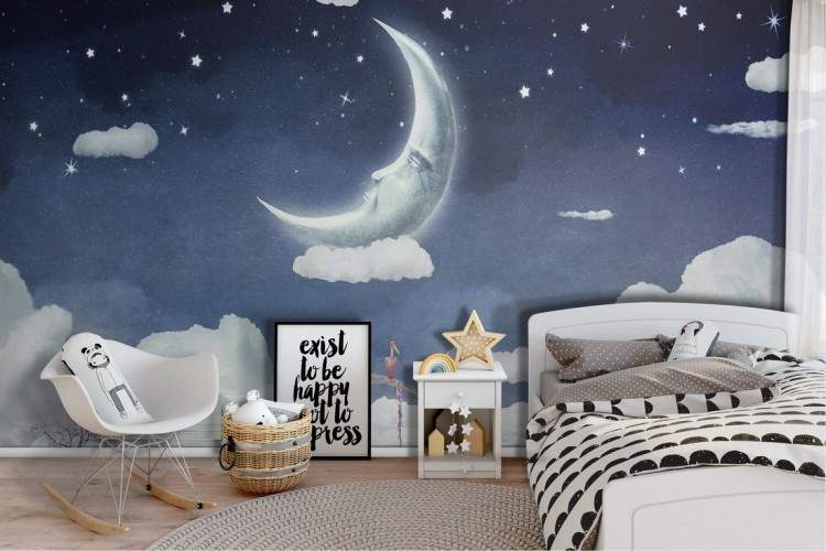 Wallpaper landscape sky with moon and child