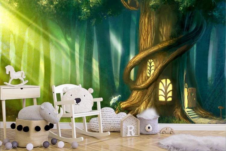 Wallpaper house in the forest fantasy landscape children