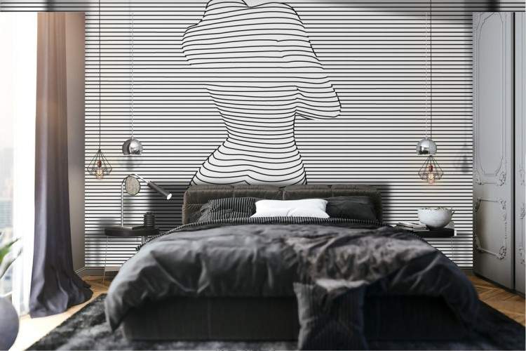 Wallpaper woman silhouette stripes modern design