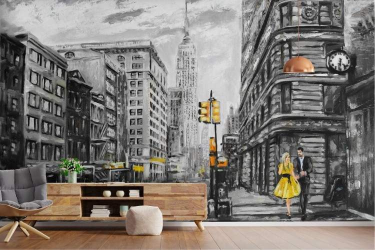Wallpaper dipinto città New York taxi