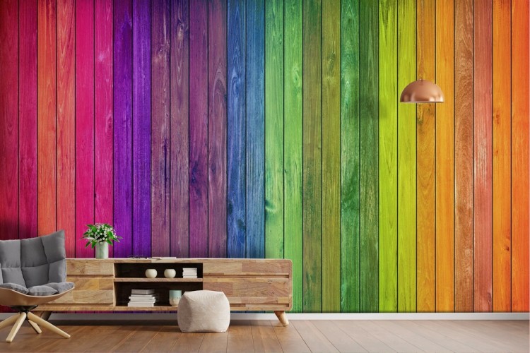 Rainbow wood plank surface wallpaper