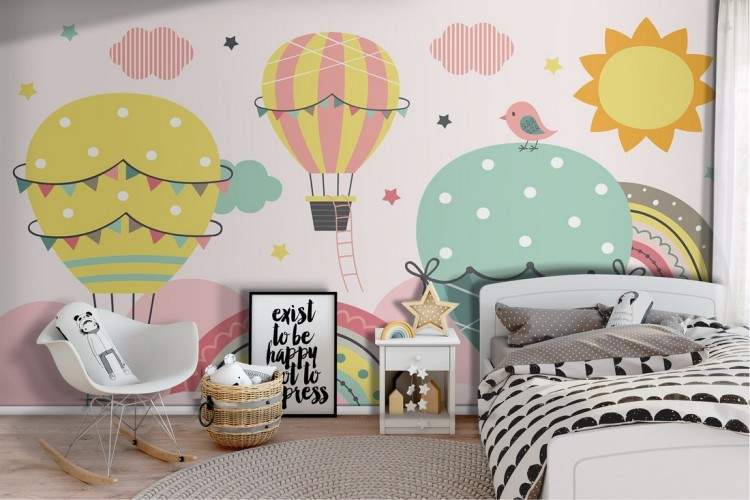 Wallpaper hot air balloons and rainbows sky children