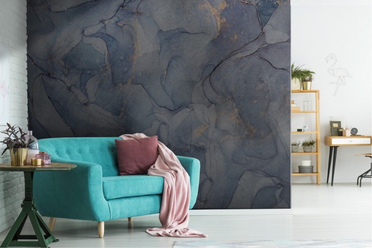 Luxury blue-gray plaster surface wallpaper