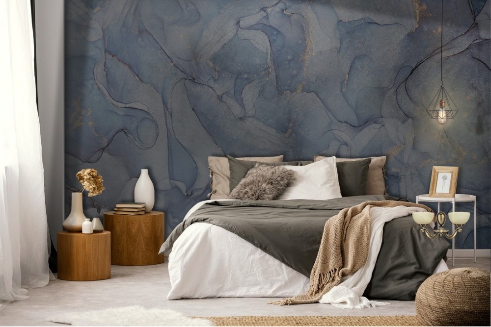 Luxury blue-gray plaster surface wallpaper