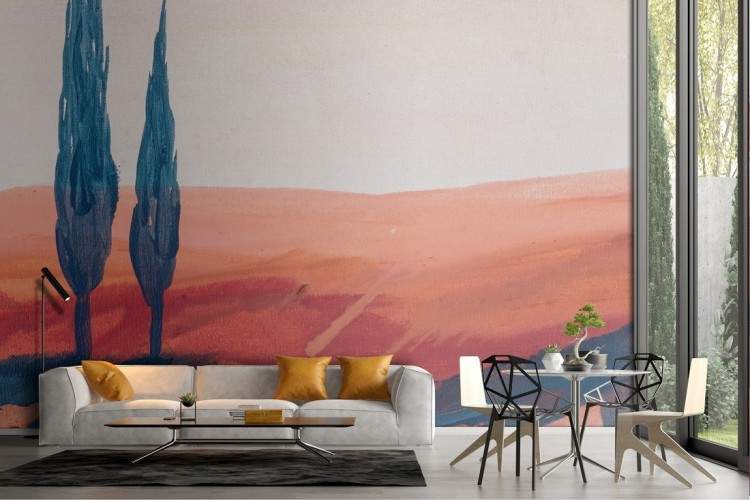 Wallpaper painted landscape hills