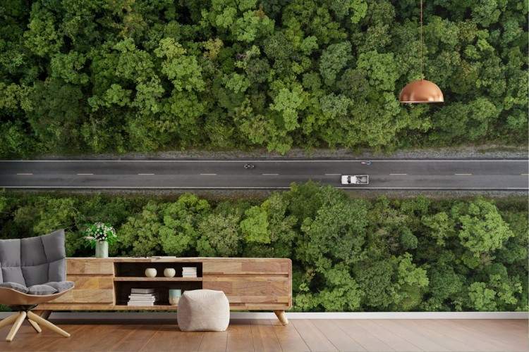 Wallpaper paesaggio strada nei boschi