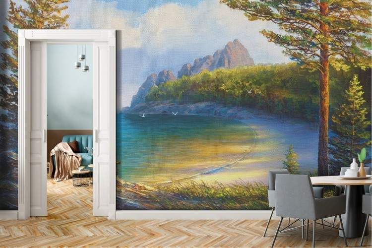 Wallpaper dipinto spiaggia con bosco