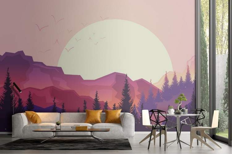 Wallpaper illustration landscape mountains and trees