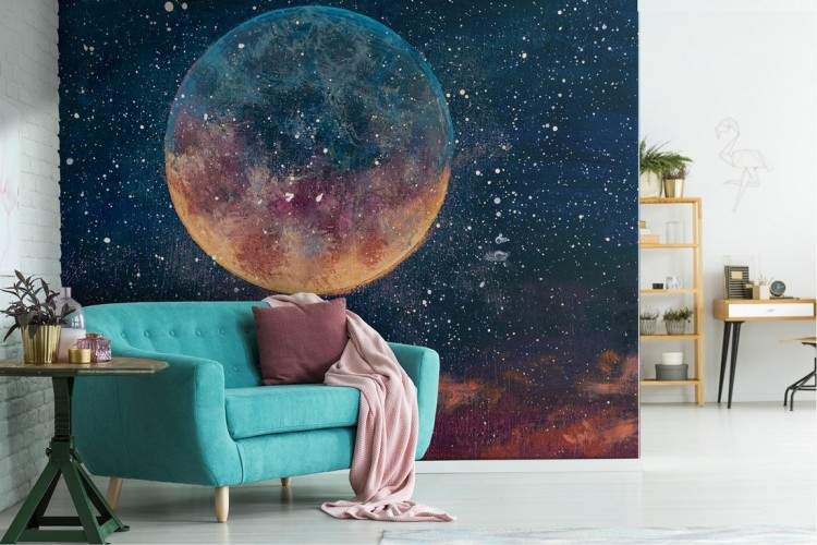 Universe moon wallpaper with stars in the sky