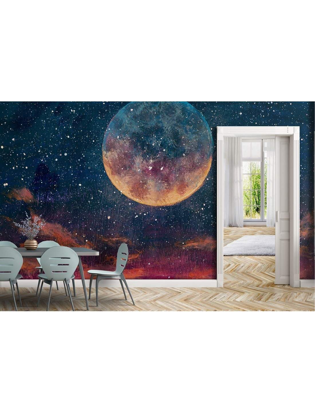 Carta da parati universo luna con stelle nel cielo e adesivi murali