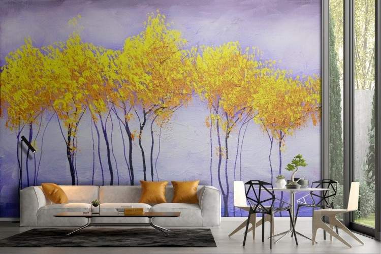 Wallpaper alberi stilizzati oro natura illustrazione