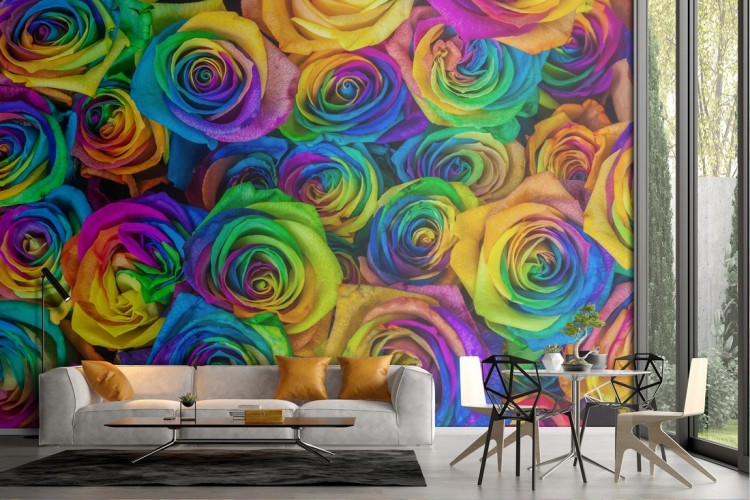 Rainbow colored roses modern design wallpaper