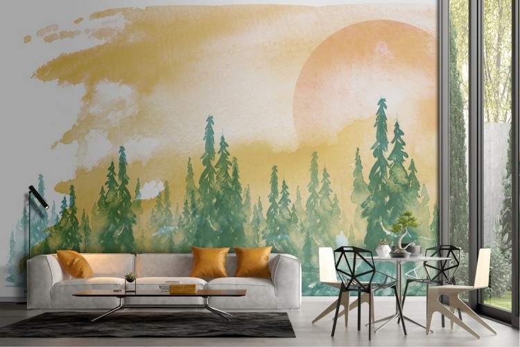 Wallpaper paesaggio dipinto alberi bosco natura