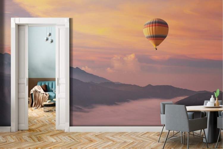 Wallpaper paesaggio mongolfiera in montagna