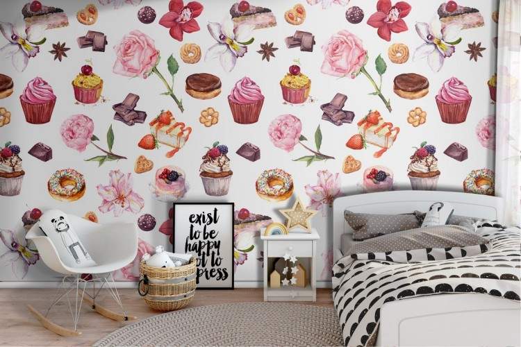 Wallpaper pattern flowers and sweets.