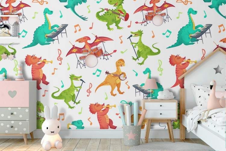 Dinosaur decorations wallpaper for children.