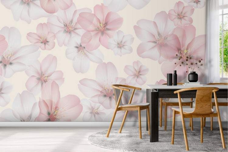 Pink flowers wallpaper decoration.