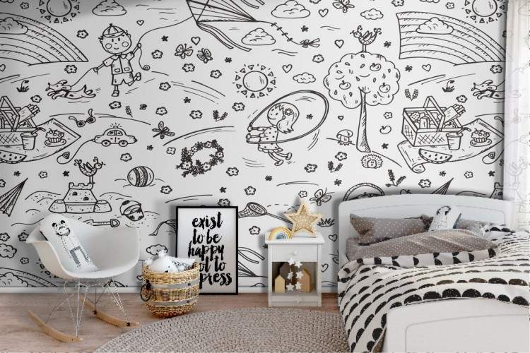 Children's stylized fantasy wallpaper decoration.