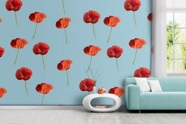 Vintage wallpaper pattern red flowers.