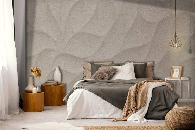 3D effect wallpaper decoration with stylized flowers.