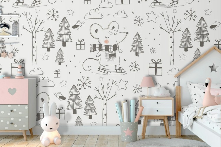 Mickey Mouse pattern children's wallpaper.