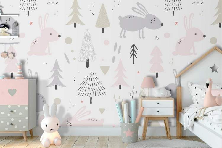 Children's wallpaper forest decoration.