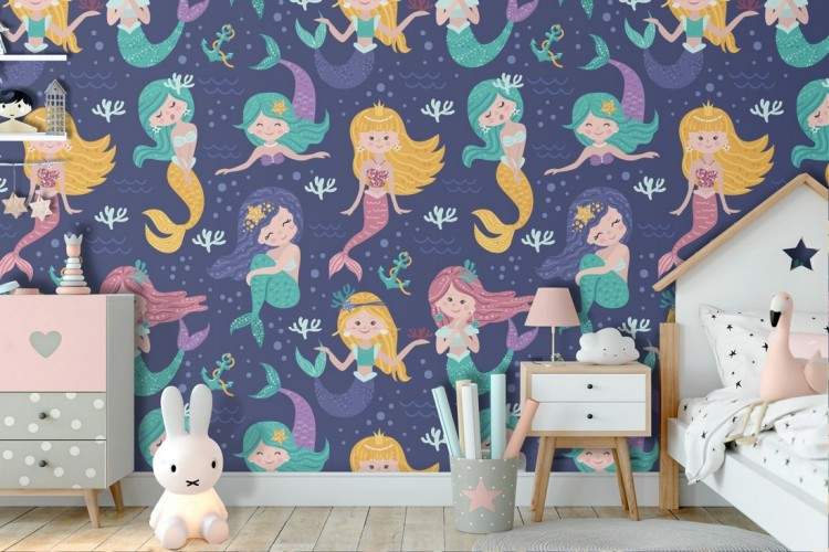 Mermaid children's wallpaper decoration.