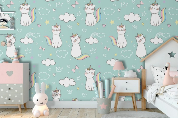 Fantasy unicorn children's wallpaper decoration.