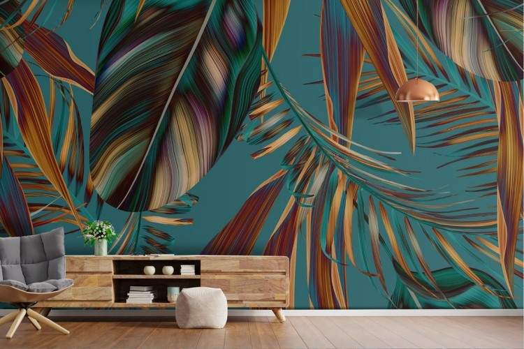 Wallpaper piante e foglie dipinto