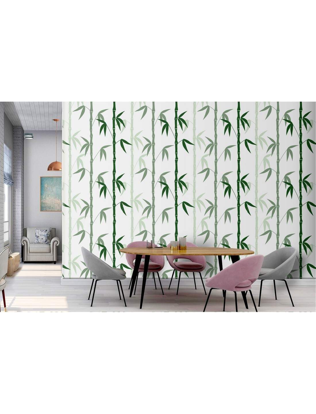 Decoro Murales Bamboo Gres Effetto Carta da Parati con Foglie Piastrella  60x120 - Iperceramica