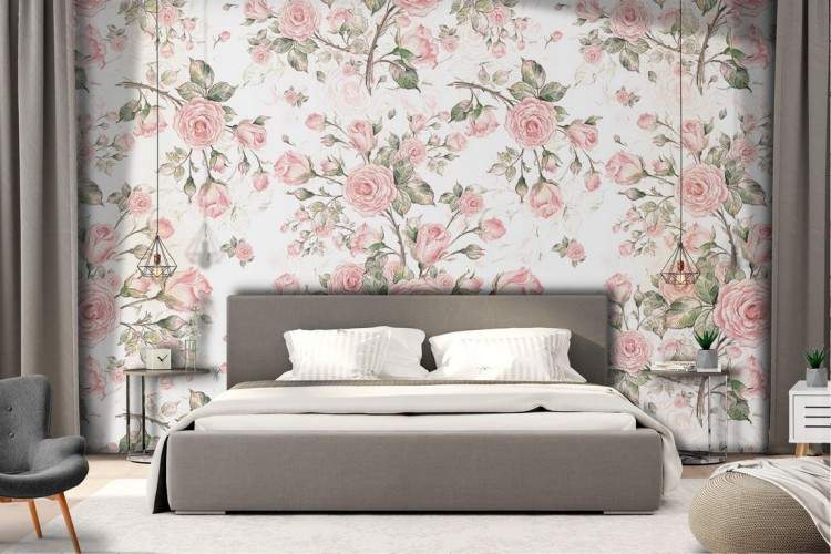 Vintage rose flowers wallpaper decoration.