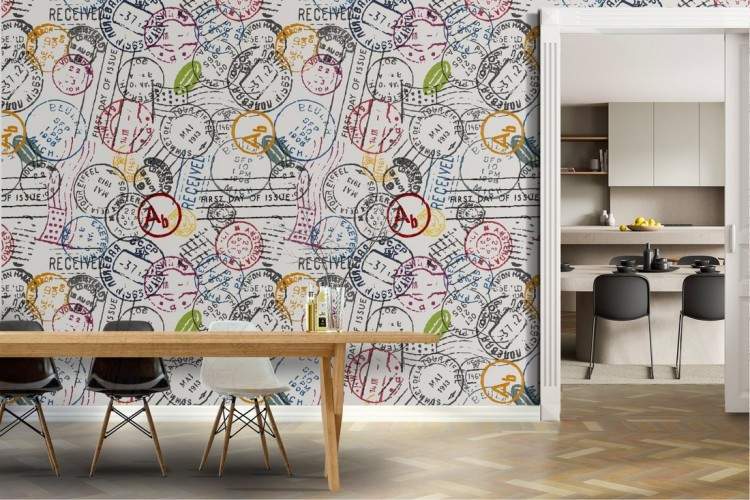 Modern wallpaper decoration postal stamps.