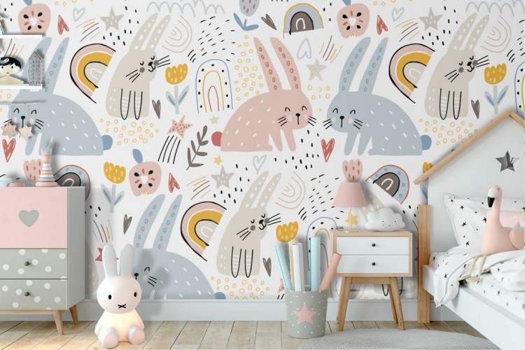 Wallpaper decoration for children with bunnies.