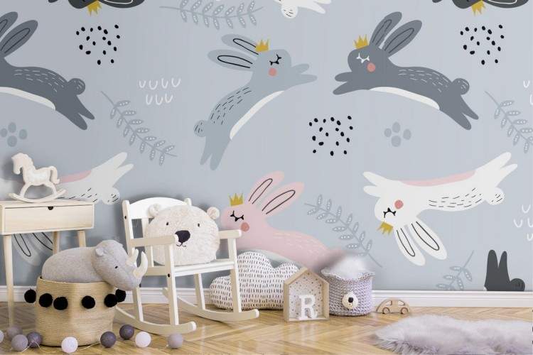 Wallpaper coniglietti pattern camera bambini.